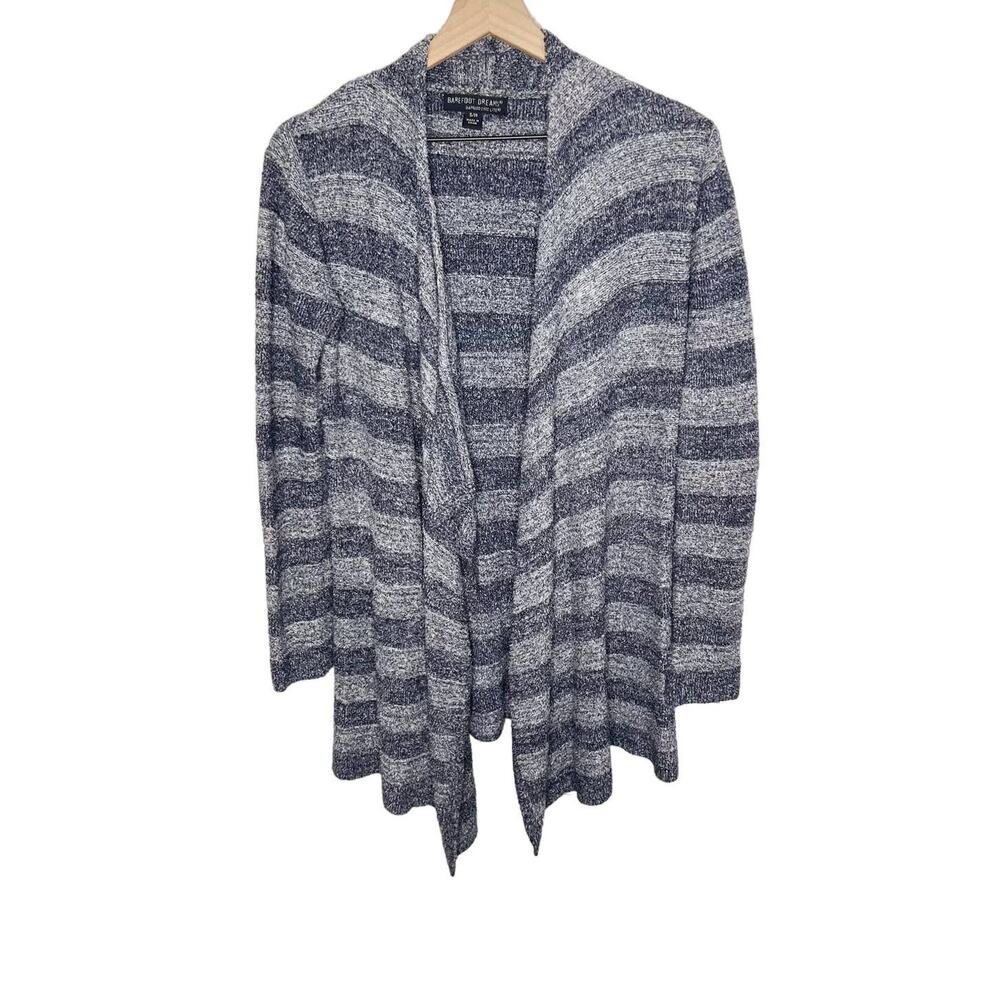 BAREFOOT DREAMS Women's S M Cozy Chic Calypso Island Wrap Cardigan Navy Stripe - Picture 2 of 13